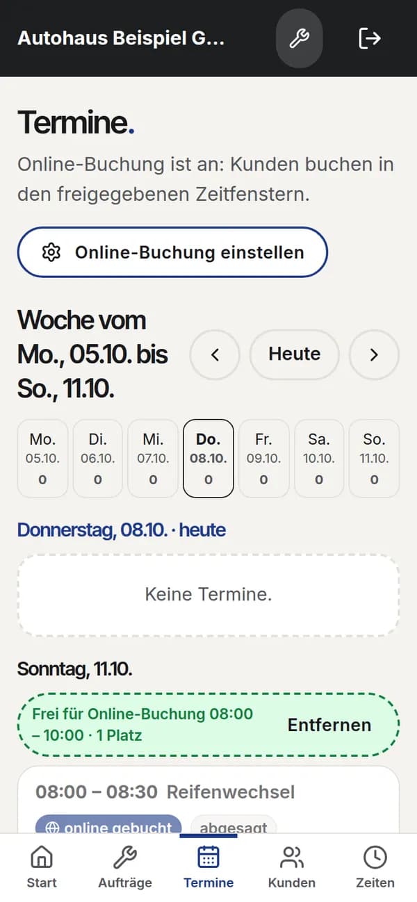 Terminkalender mit Online-Anfragen